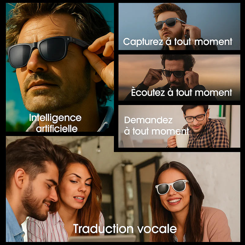 Lunettes connectées, Caméra Intégrée, ChatGPT  SmartView Pro IA